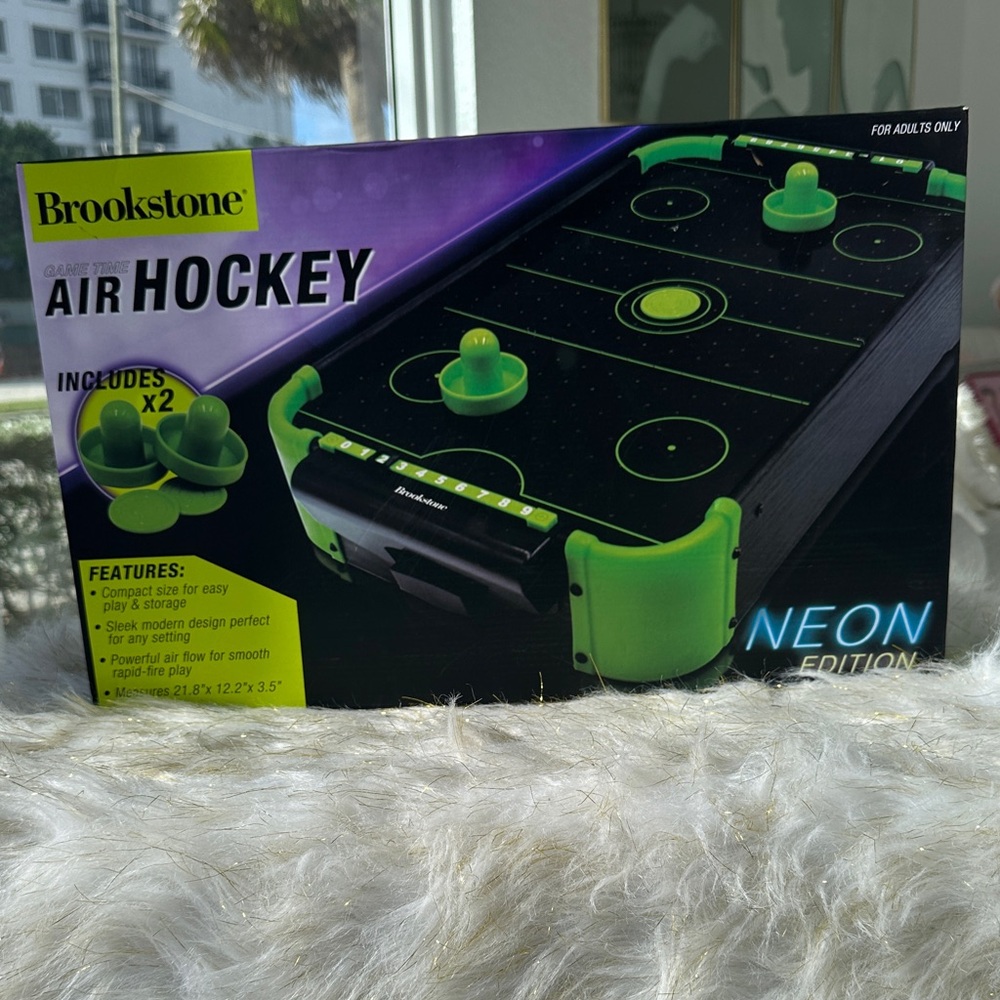 Brookstone Air Hockey Game - Black with Neon Green Accents